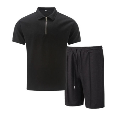 Completo estivo da uomo con polo con colletto e cerniera e comodi pantaloncini