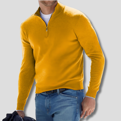 Men's Cotton Knitted Sweater with Zip Collar