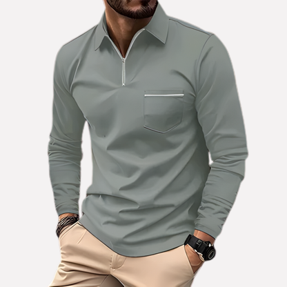 Men's Long Sleeve Polo Shirt with Chest Pocket