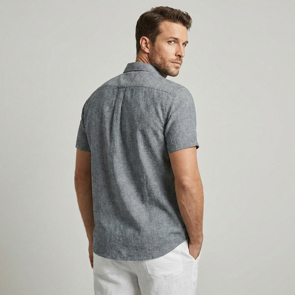 Men's Short Sleeve Shirt in Cotton and Linen - Luca