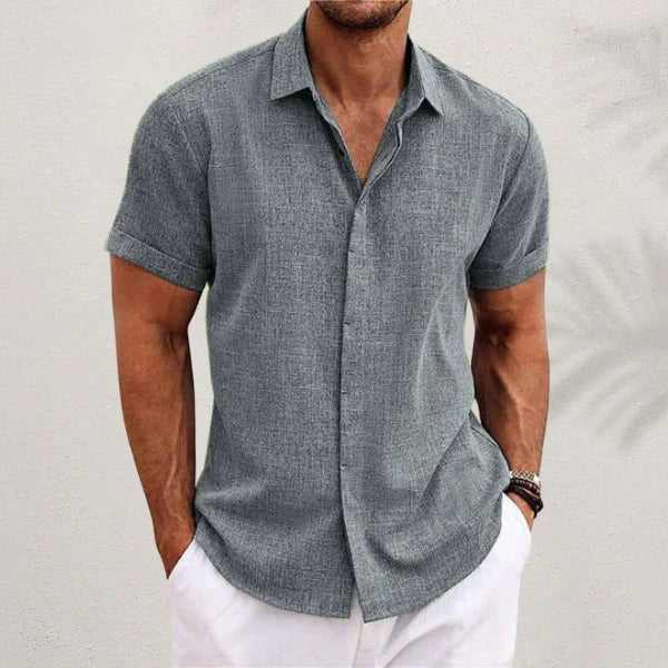 Men's Short Sleeve Shirt in Cotton and Linen - Luca