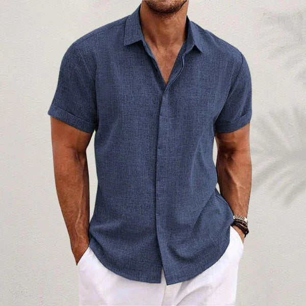 Men's Short Sleeve Shirt in Cotton and Linen - Luca