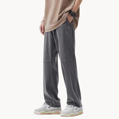 Men's Straight Fit Trousers with Elastic Waist