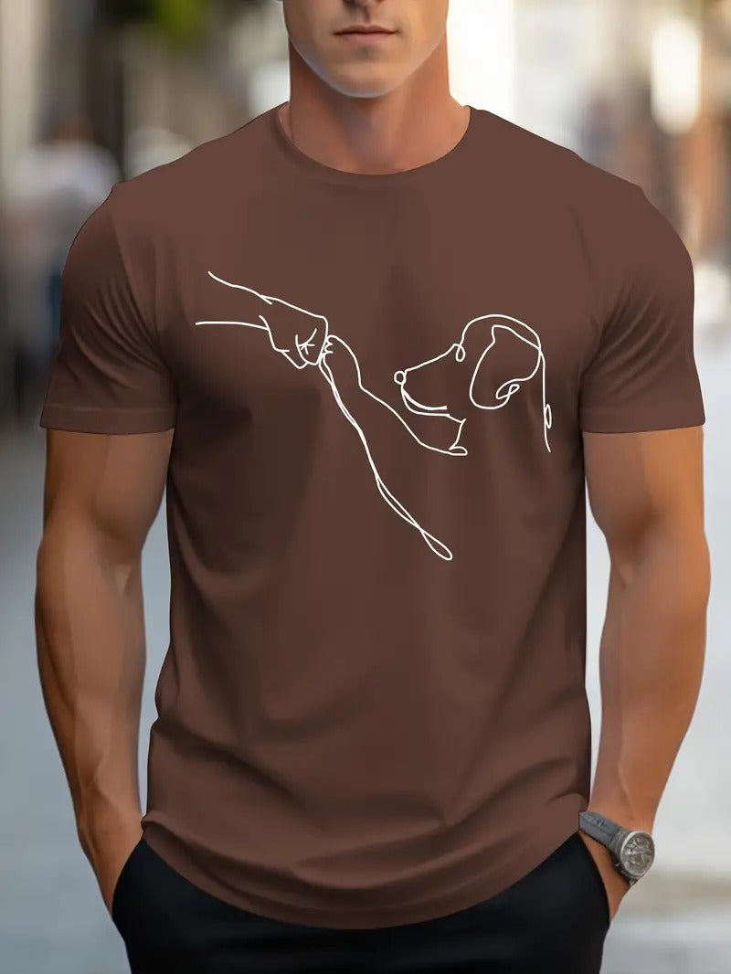 Men's T-shirt with Round Neck and Funny Dog and Fist Print - Carl