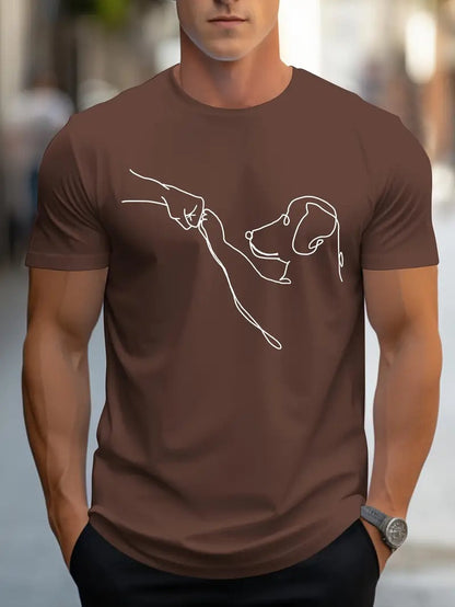 Men's T-shirt with Round Neck and Funny Dog and Fist Print - Carl