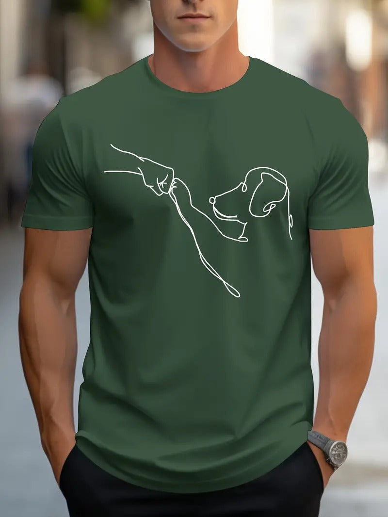 Men's T-shirt with Round Neck and Funny Dog and Fist Print - Carl