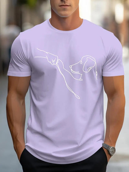 Men's T-shirt with Round Neck and Funny Dog and Fist Print - Carl
