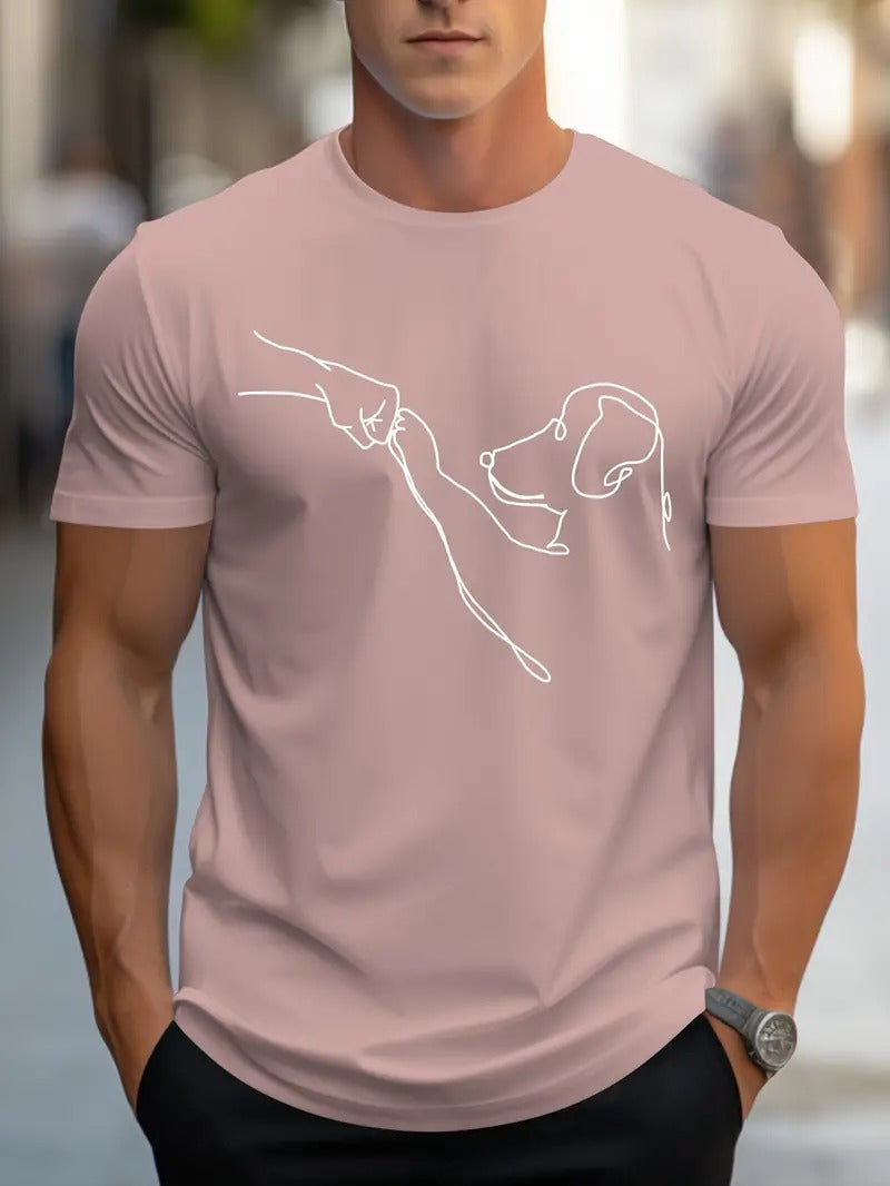 Men's T-shirt with Round Neck and Funny Dog and Fist Print - Carl