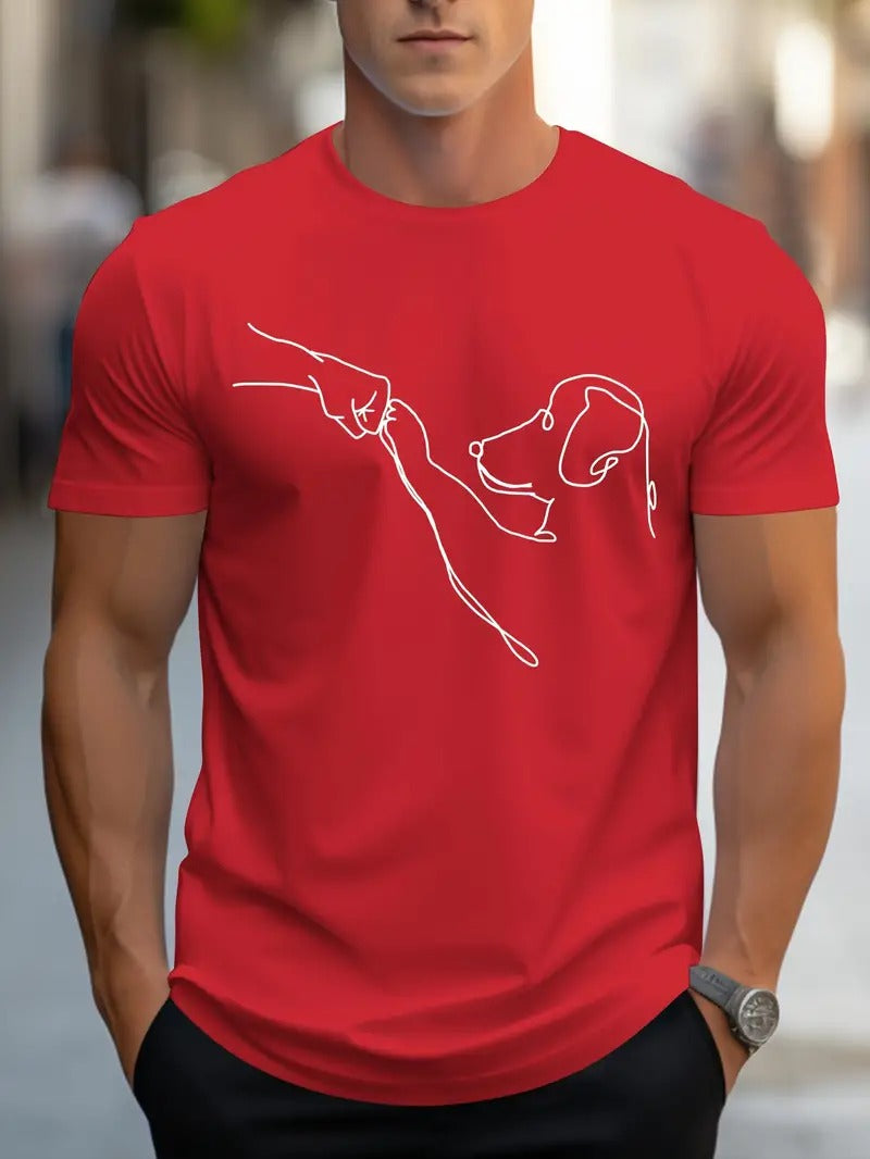 Men's T-shirt with Round Neck and Funny Dog and Fist Print - Carl