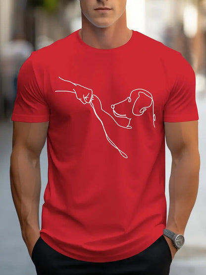 Men's T-shirt with Round Neck and Funny Dog and Fist Print - Carl