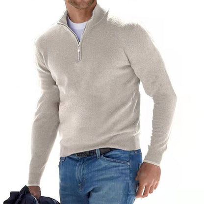 Men's V-Neck Pullover with Zipper - Ideal for Spring