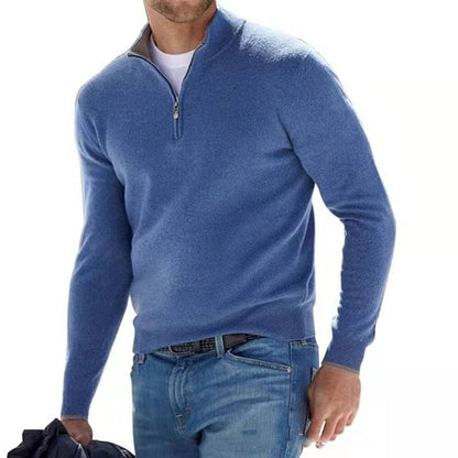 Men's V-Neck Pullover with Zipper - Ideal for Spring