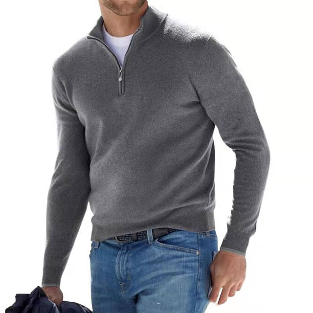 Men's V-Neck Pullover with Zipper - Ideal for Spring