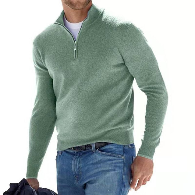 Men's V-Neck Pullover with Zipper - Ideal for Spring