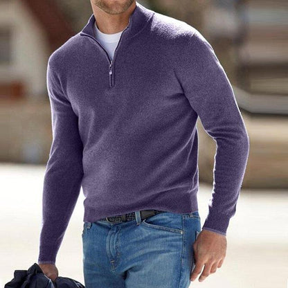 Men's V-Neck Pullover with Zipper - Ideal for Spring