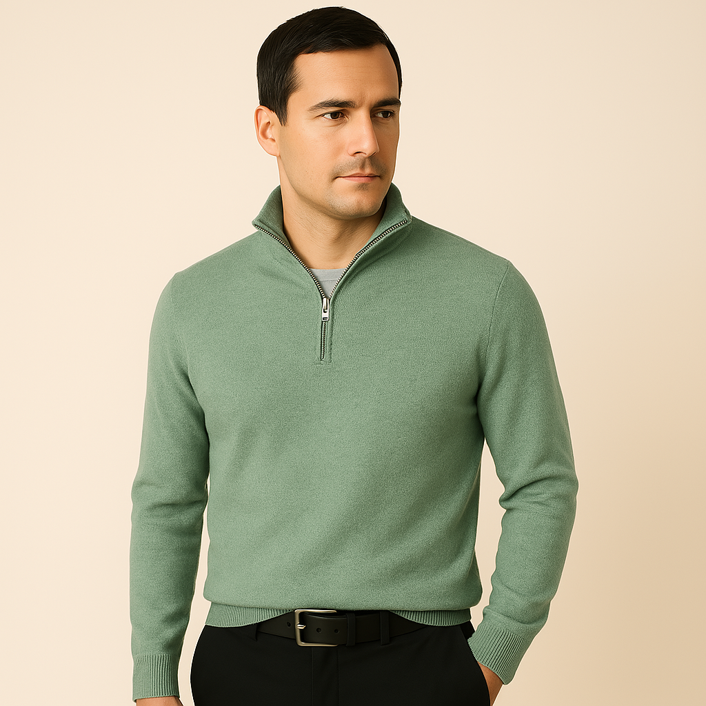 Men's V-Neck Pullover with Zipper - Ideal for Spring
