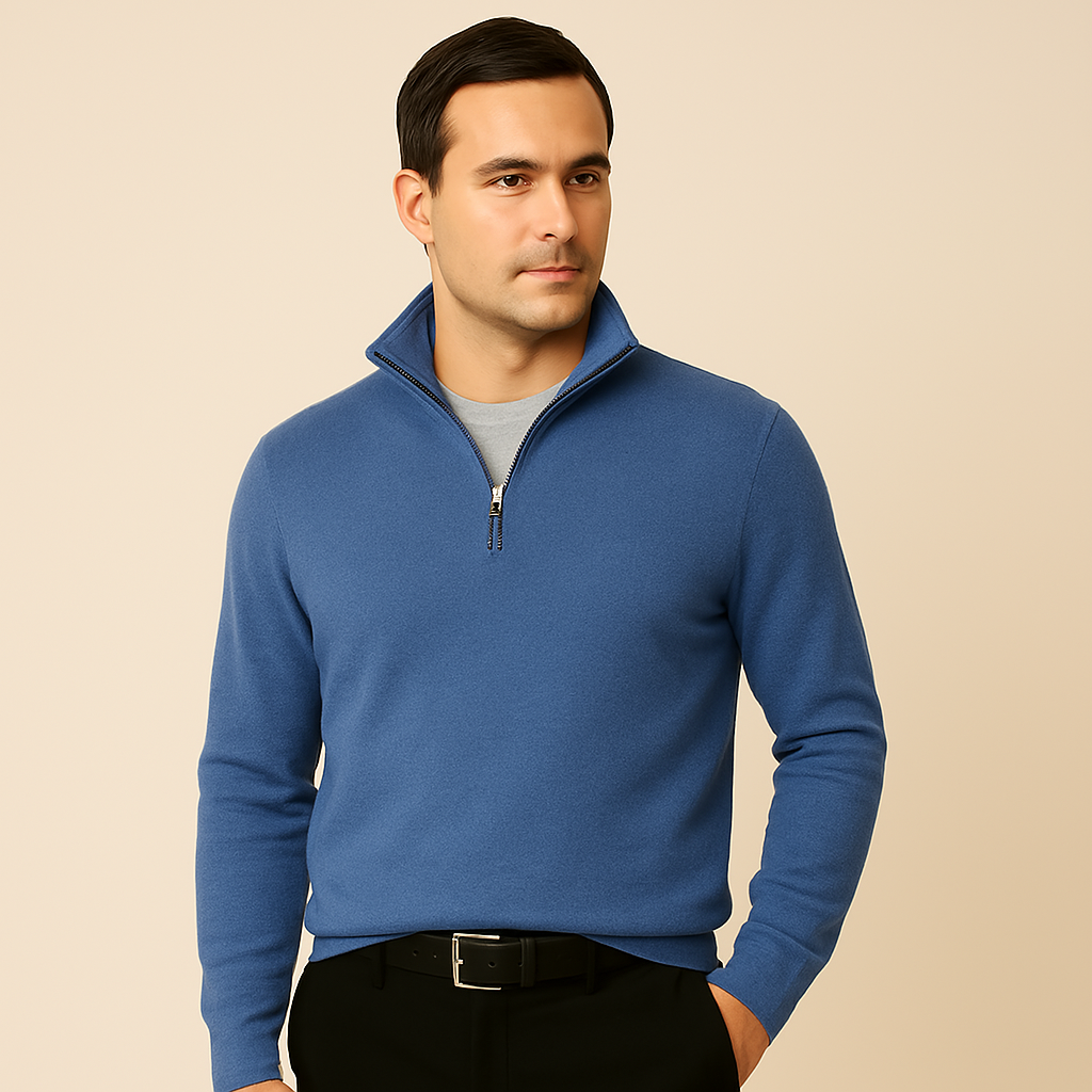 Men's V-Neck Pullover with Zipper - Ideal for Spring