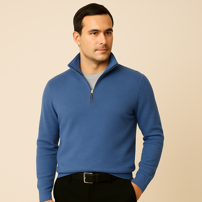 Men's V-Neck Pullover with Zipper - Ideal for Spring