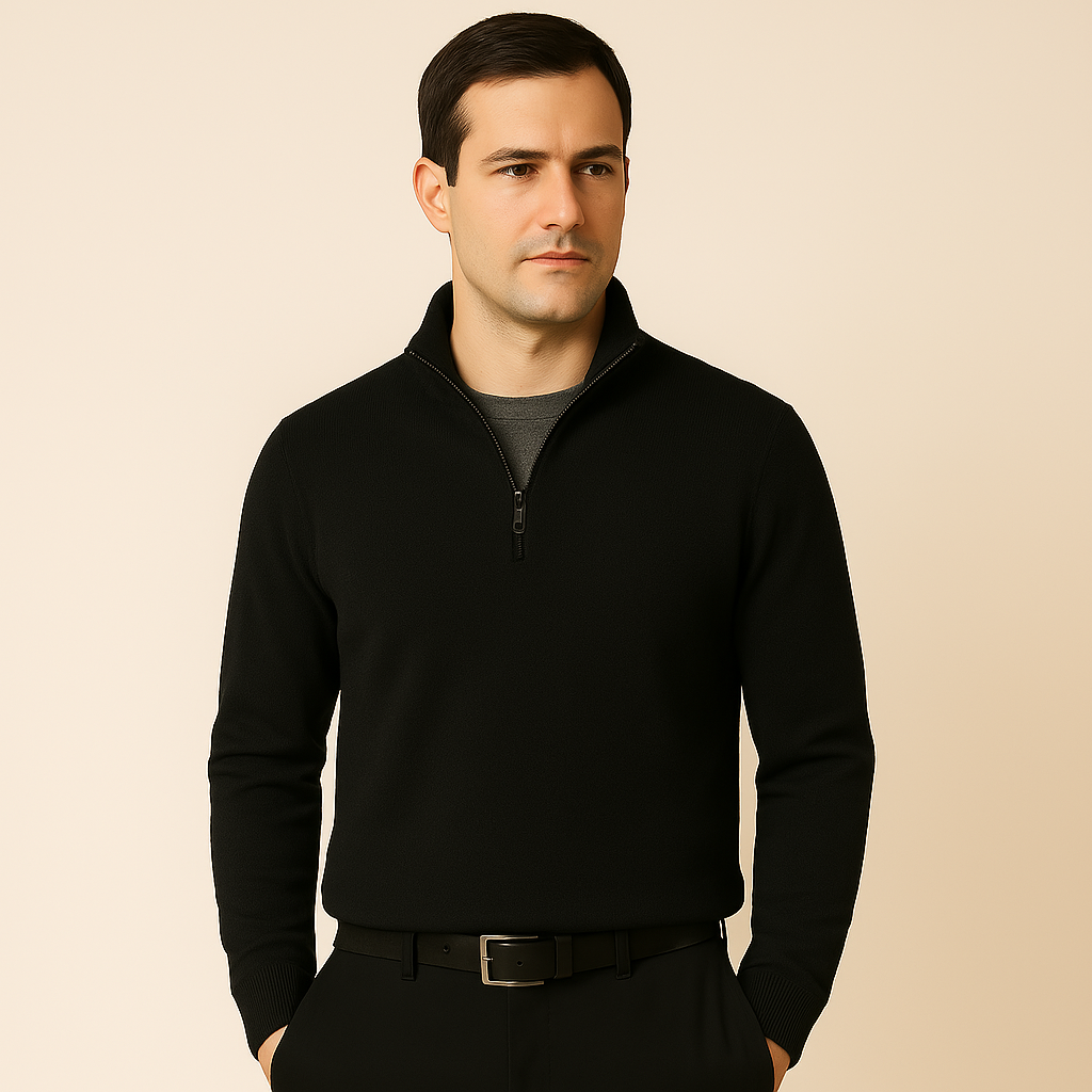 Men's V-Neck Pullover with Zipper - Ideal for Spring