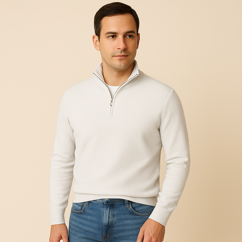 Men's V-Neck Pullover with Zipper - Ideal for Spring