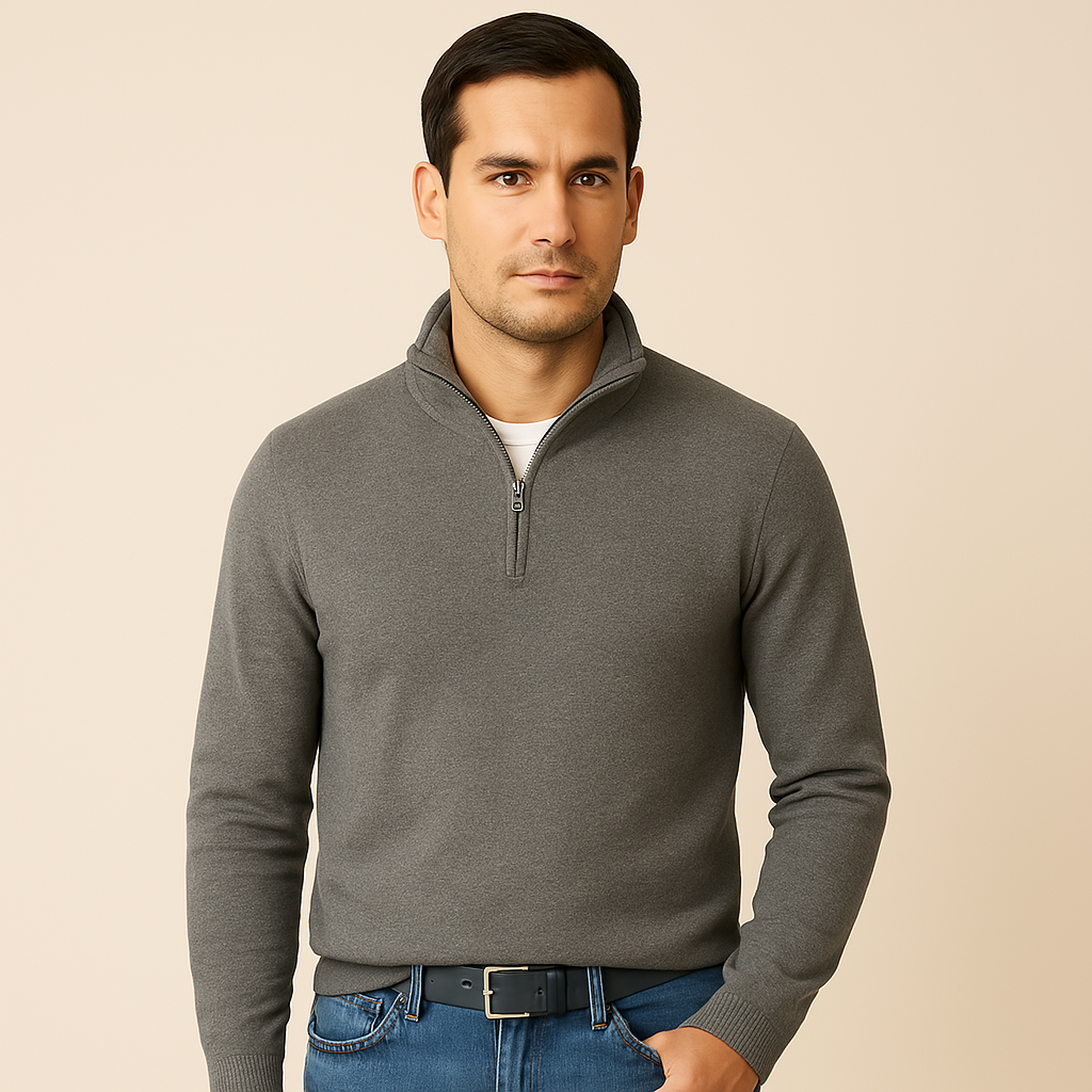 Men's V-Neck Pullover with Zipper - Ideal for Spring