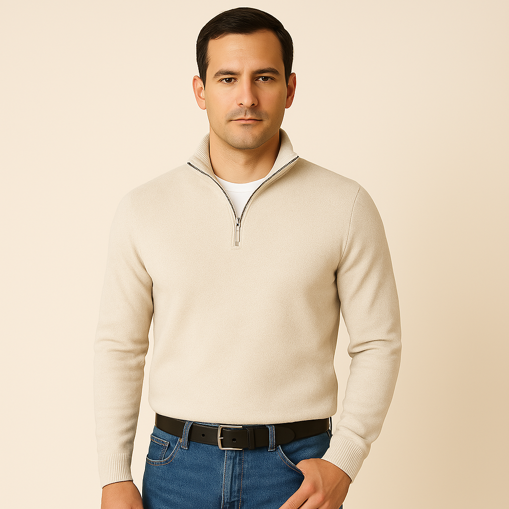 Men's V-Neck Pullover with Zipper - Ideal for Spring
