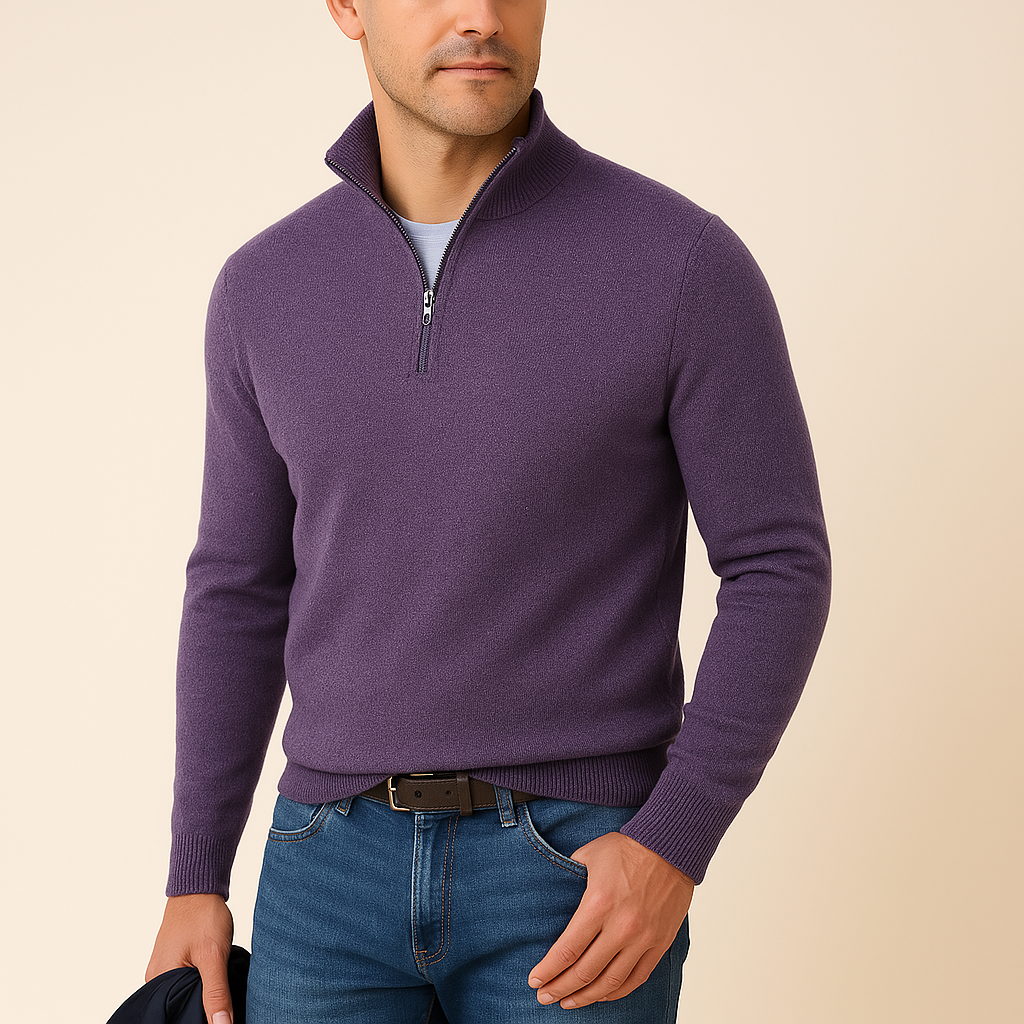Men's V-Neck Pullover with Zipper - Ideal for Spring