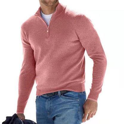 Men's V-Neck Pullover with Zipper - Ideal for Spring