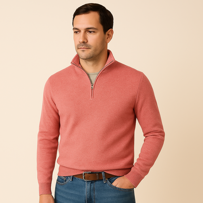 Men's V-Neck Pullover with Zipper - Ideal for Spring