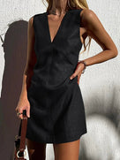 Vestido mini chic sin mangas para mujer con escote en V pronunciado