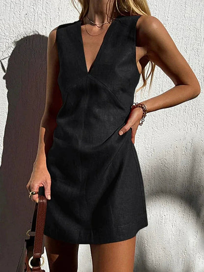 Chic Ladies Sleeveless Mini Dress with Deep V-Neck