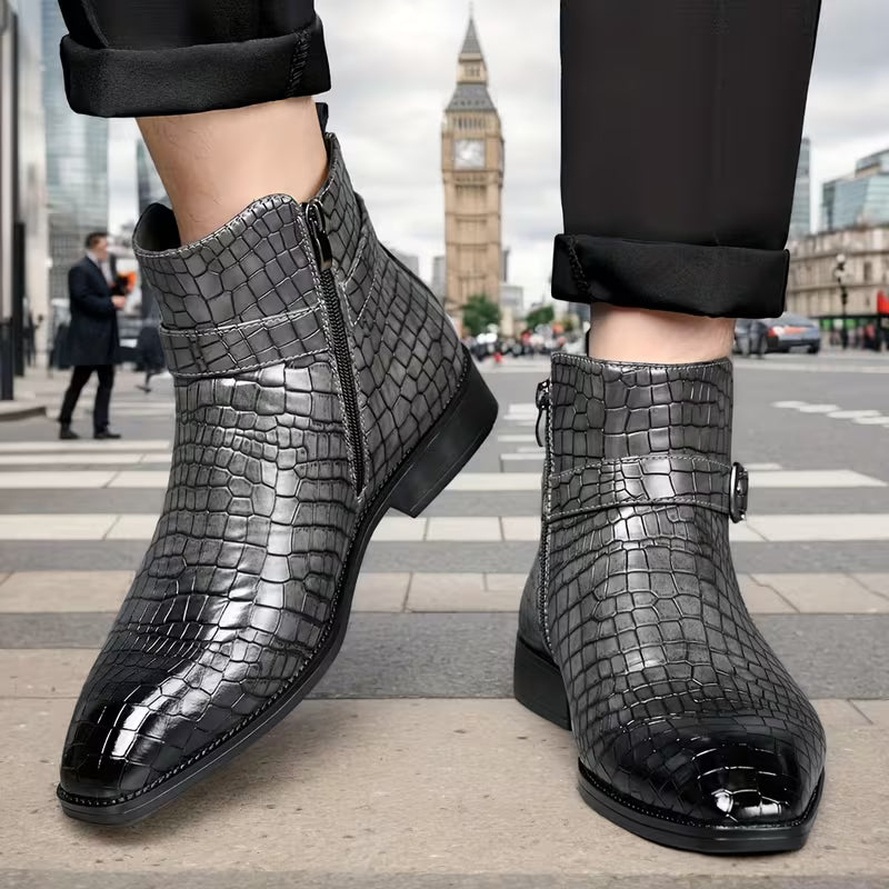 Mid-top boots with textured upper and side zip