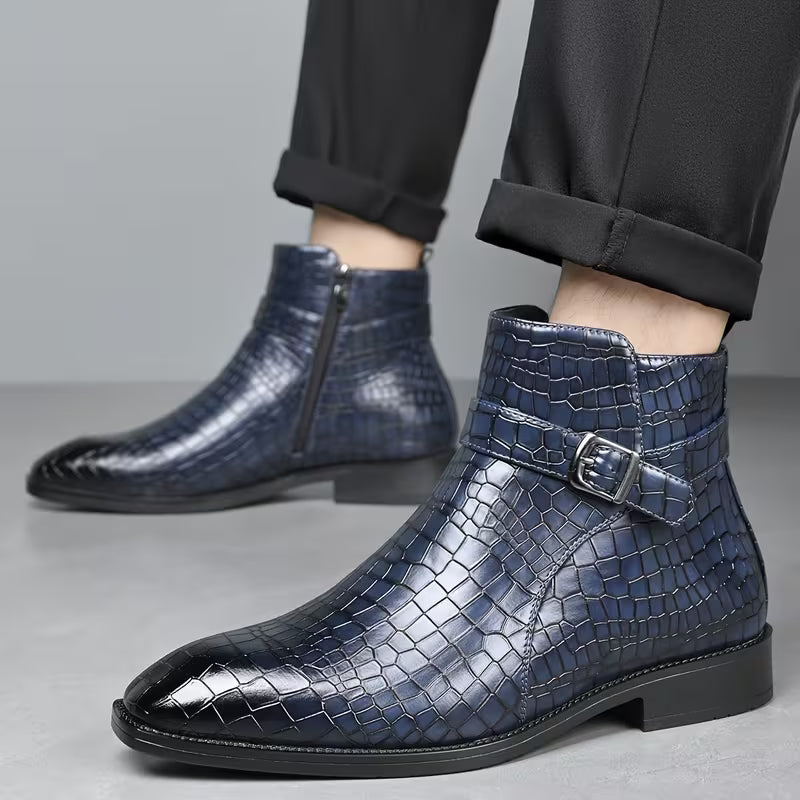 Mid-top boots with textured upper and side zip