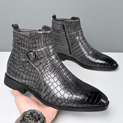 Mid-top boots with textured upper and side zip