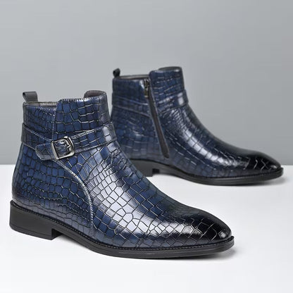 Mid-top boots with textured upper and side zip