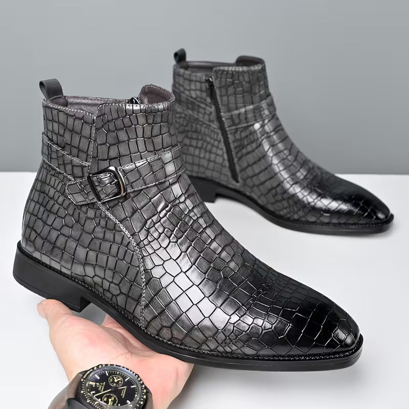 Mid-top boots with textured upper and side zip