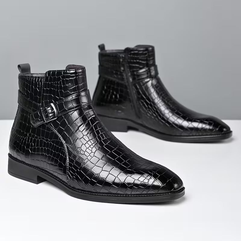 Mid-top boots with textured upper and side zip