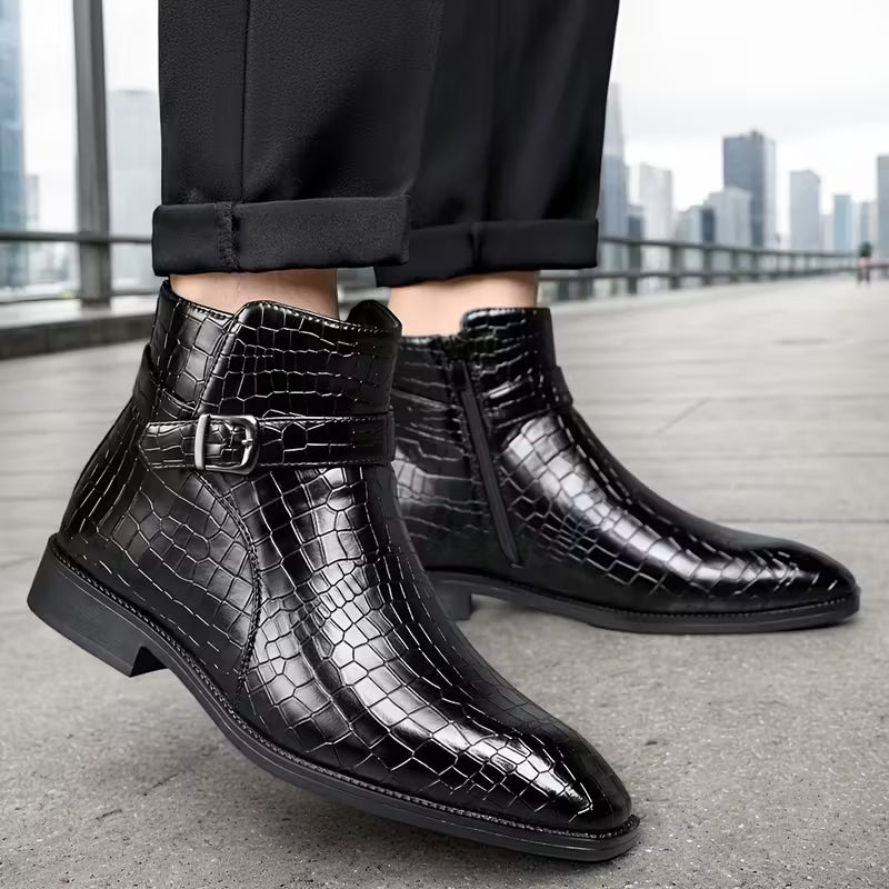 Mid-top boots with textured upper and side zip