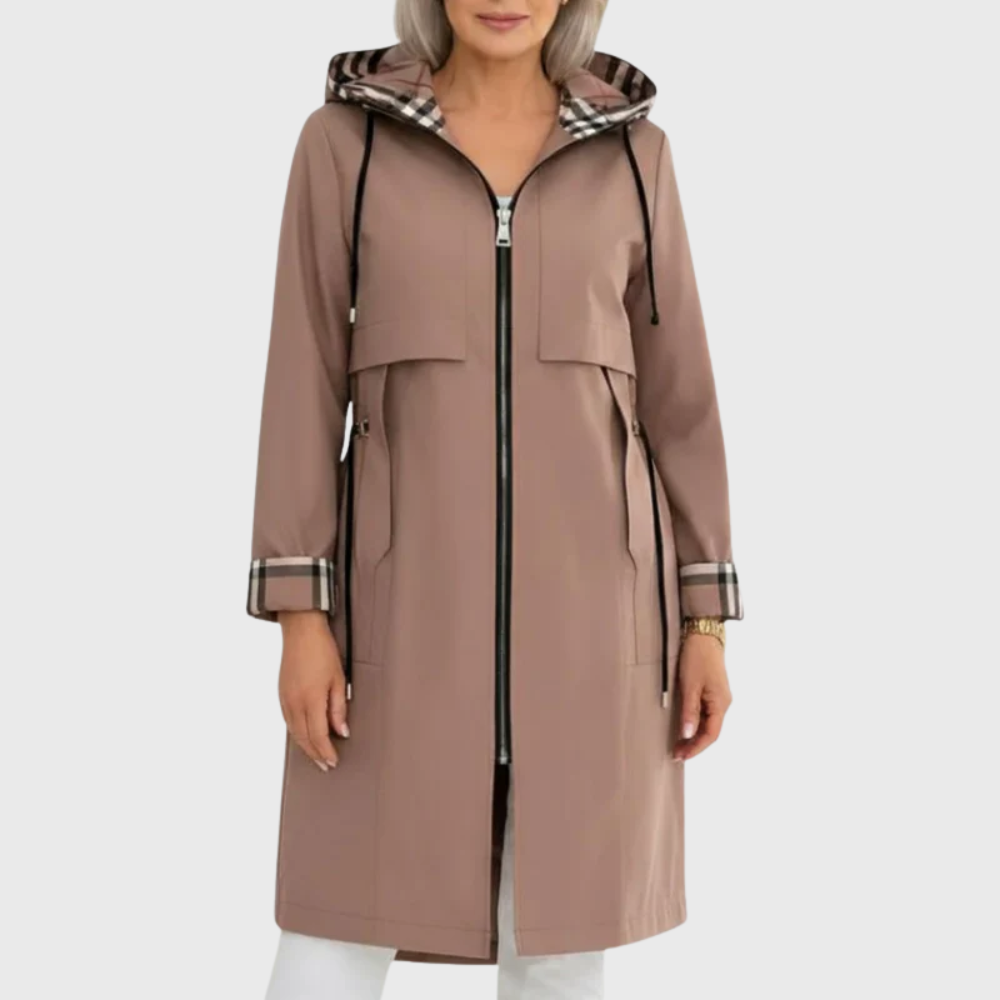 Ladies Tailored Long Raincoat with Hood and Zip