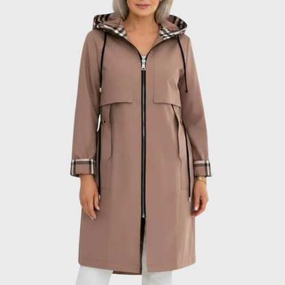 Ladies Tailored Long Raincoat with Hood and Zip