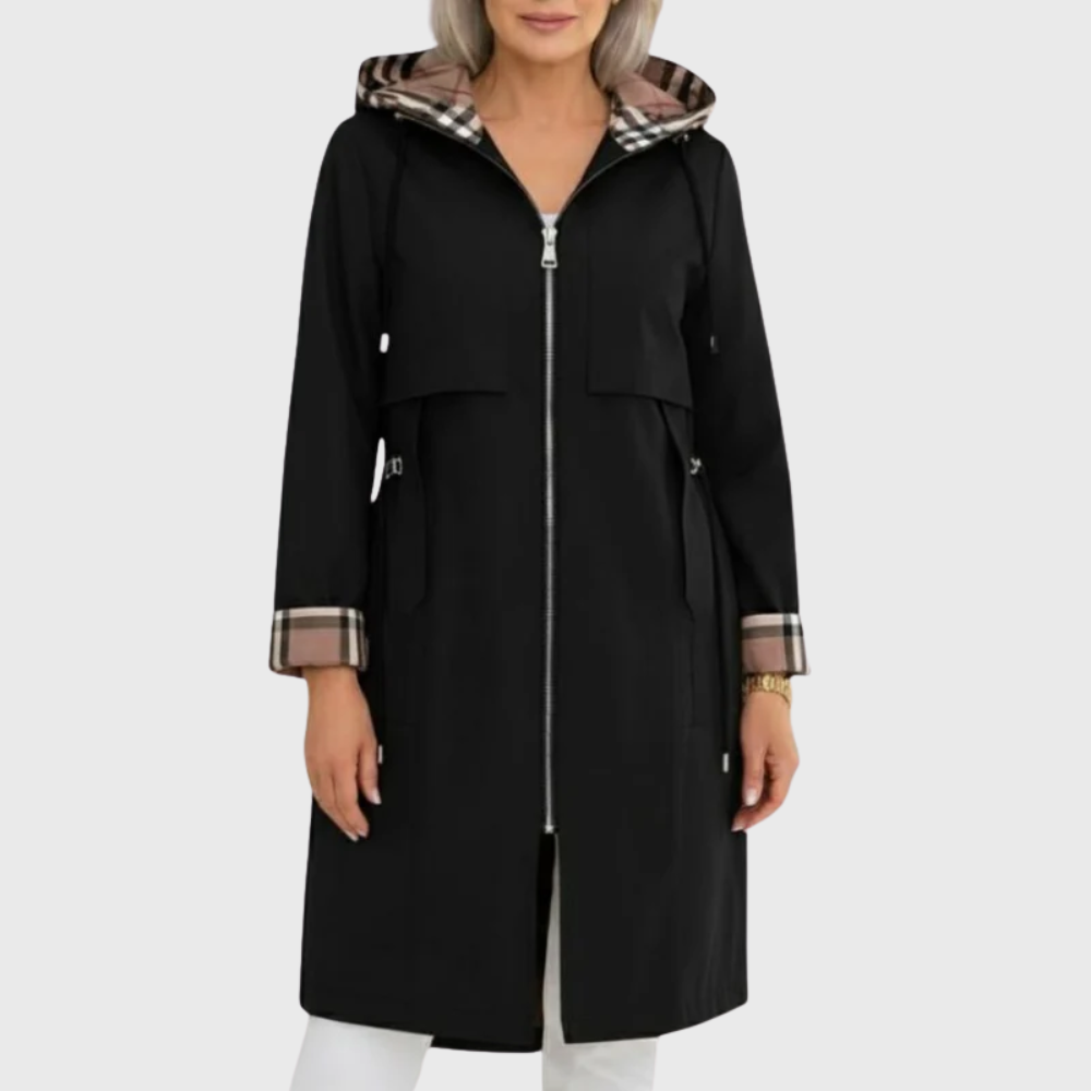 Ladies Tailored Long Raincoat with Hood and Zip