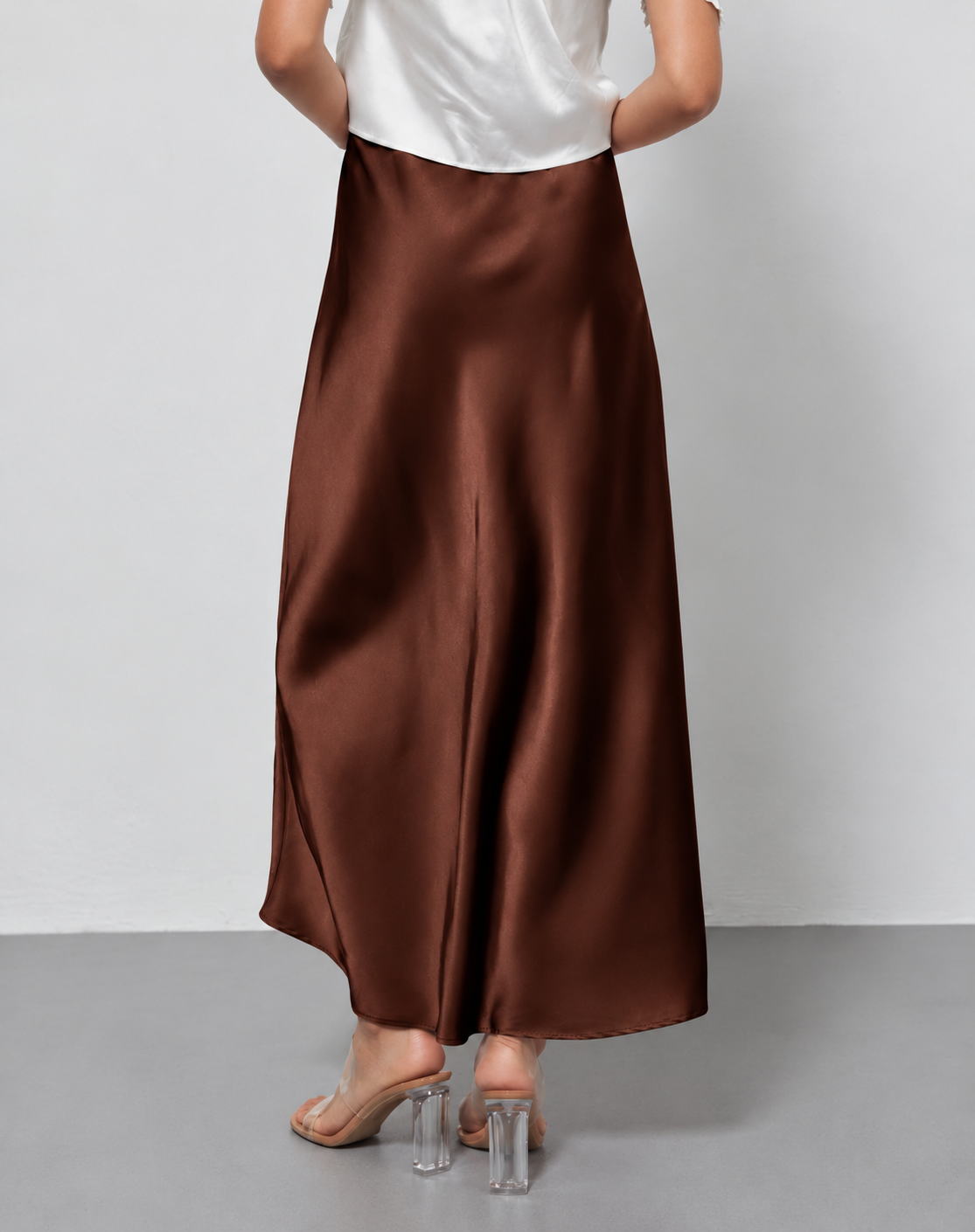 A-Line Satin Look Midi Skirt for Women with Split and High Waist