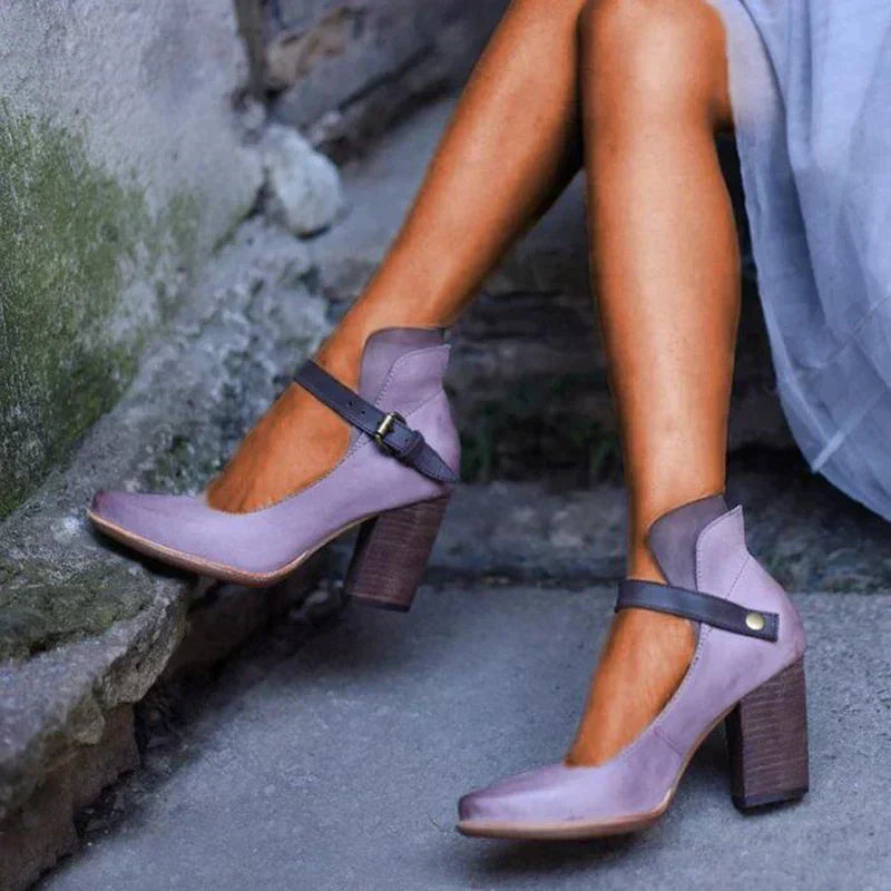 Elegant Ladies' Pumps with Strap and Block Heel