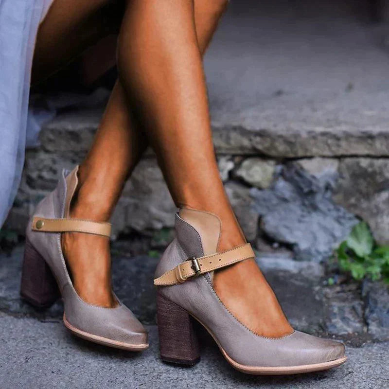Elegant Ladies' Pumps with Strap and Block Heel