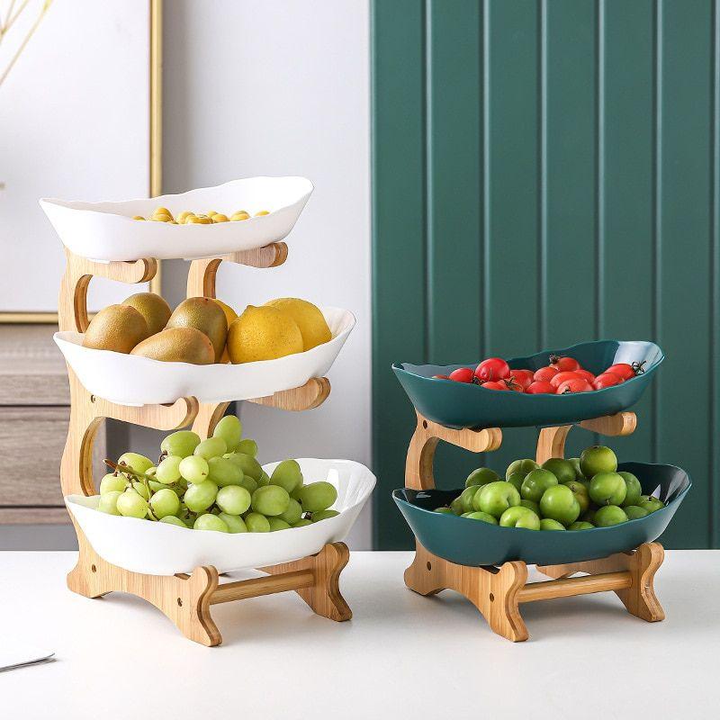 Modern Bamboo Fruit Basket - 2 to 3 Tiers - Stylish and Space-Saving
