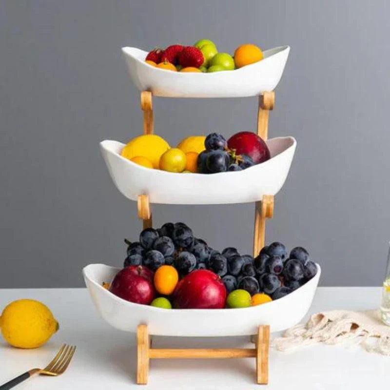 Modern Bamboo Fruit Basket - 2 to 3 Tiers - Stylish and Space-Saving