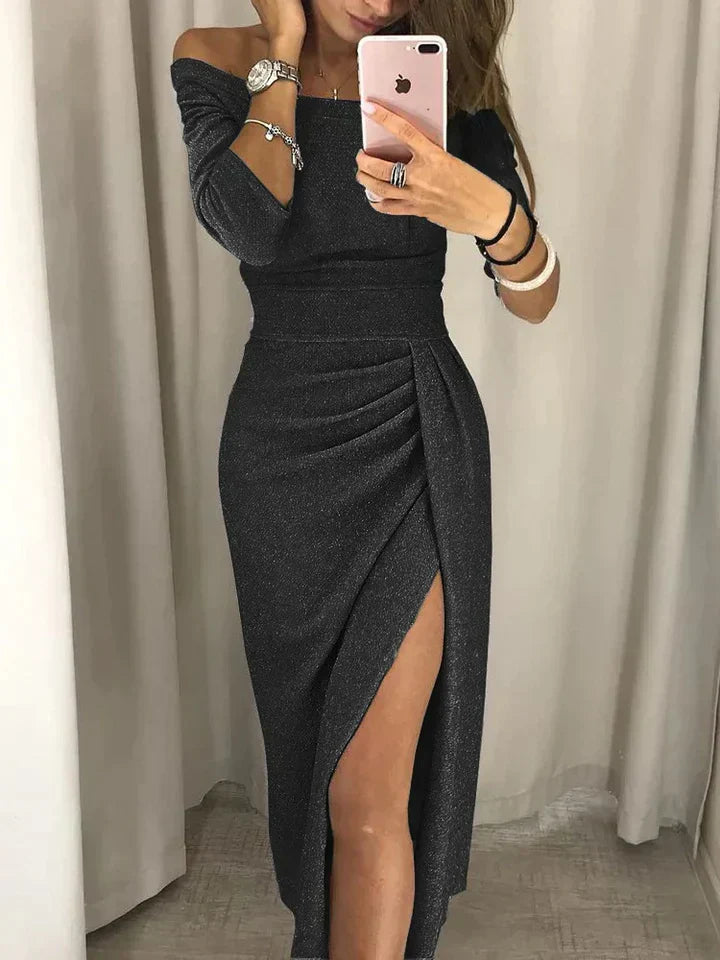 Renske - Elegant Glitter Midi Dress with Layered Look