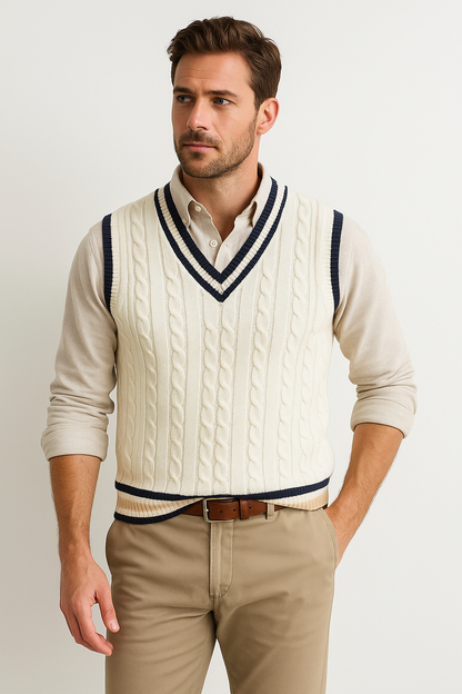 Pull sans manches avec col en V et motif torsadé