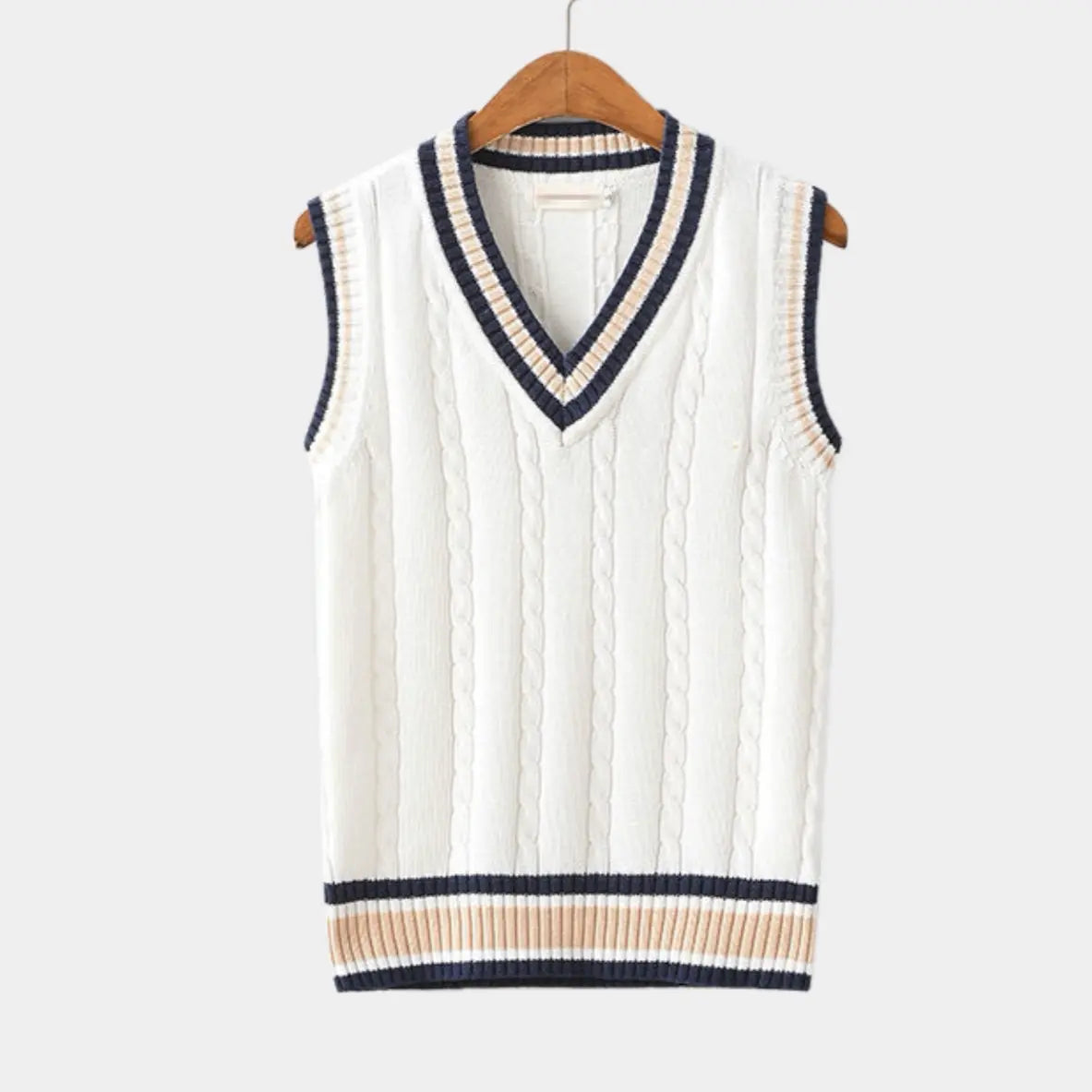 Pull sans manches avec col en V et motif torsadé