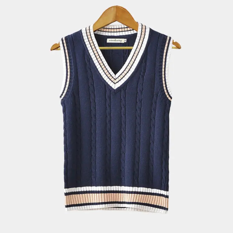 Pull sans manches avec col en V et motif torsadé
